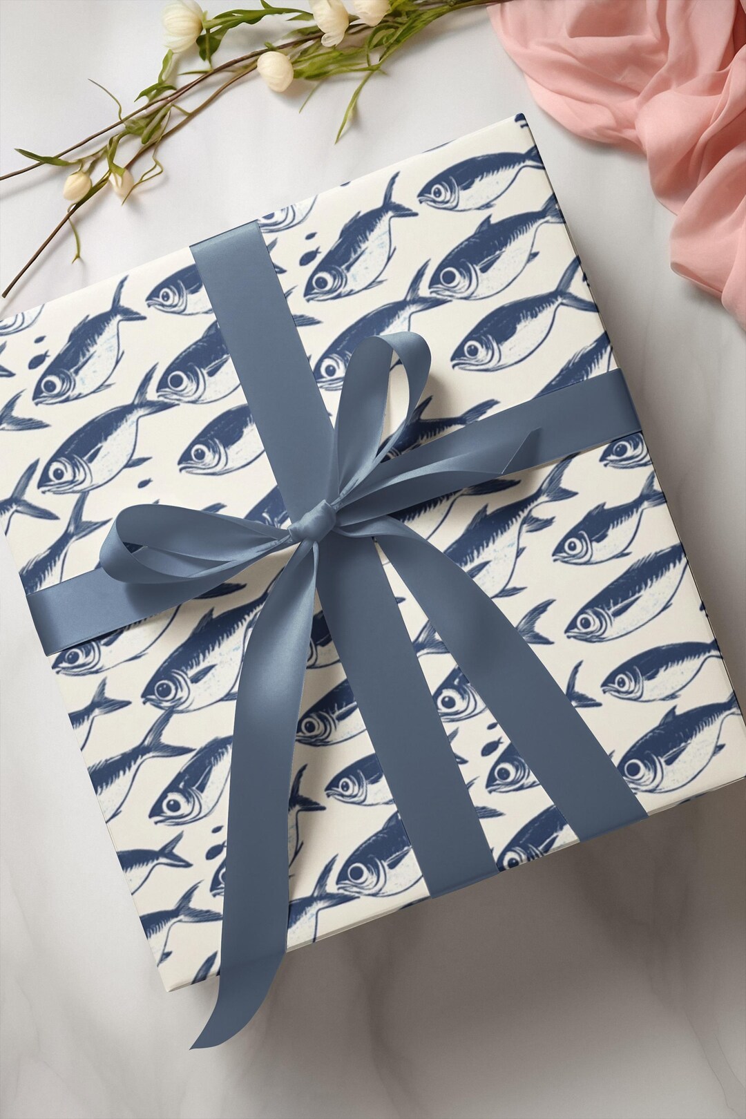 Sardine Wrapping Paper, Coastal Nautical Fish Present Wrap, Ocean Party ...