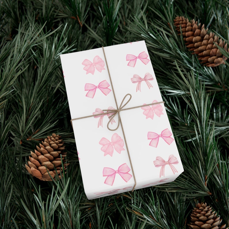 Coquette Wrapping Paper, Pastel Pink Bows, Feminine Gift Wrap, Baby Shower Present Paper image 9
