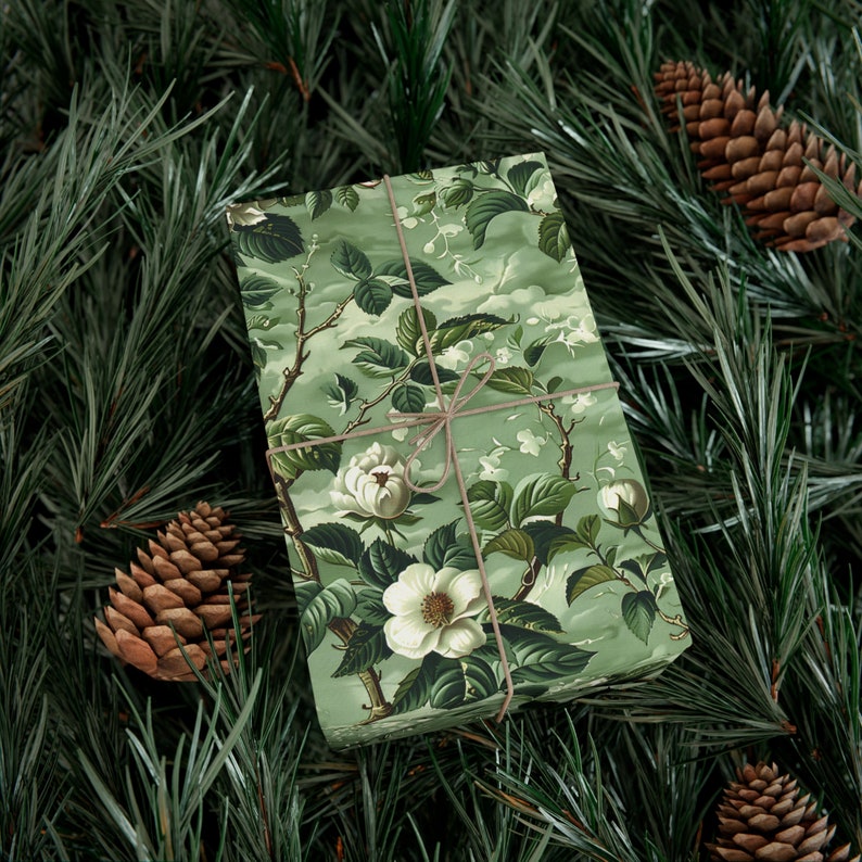 Sage Green Floral Wrapping Paper, Vintage Botanical Gift Wrap, Elegant Cottagecore Garden Party Decor image 7