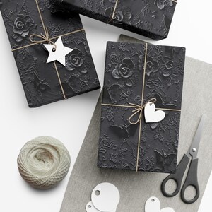 Gift Wrap Papers: Black Faux Lace Bats, Halloween Present Wrapping Paper, Gothic Holiday Gift Wrap With Bat Lace Design for Spooky Gifts
