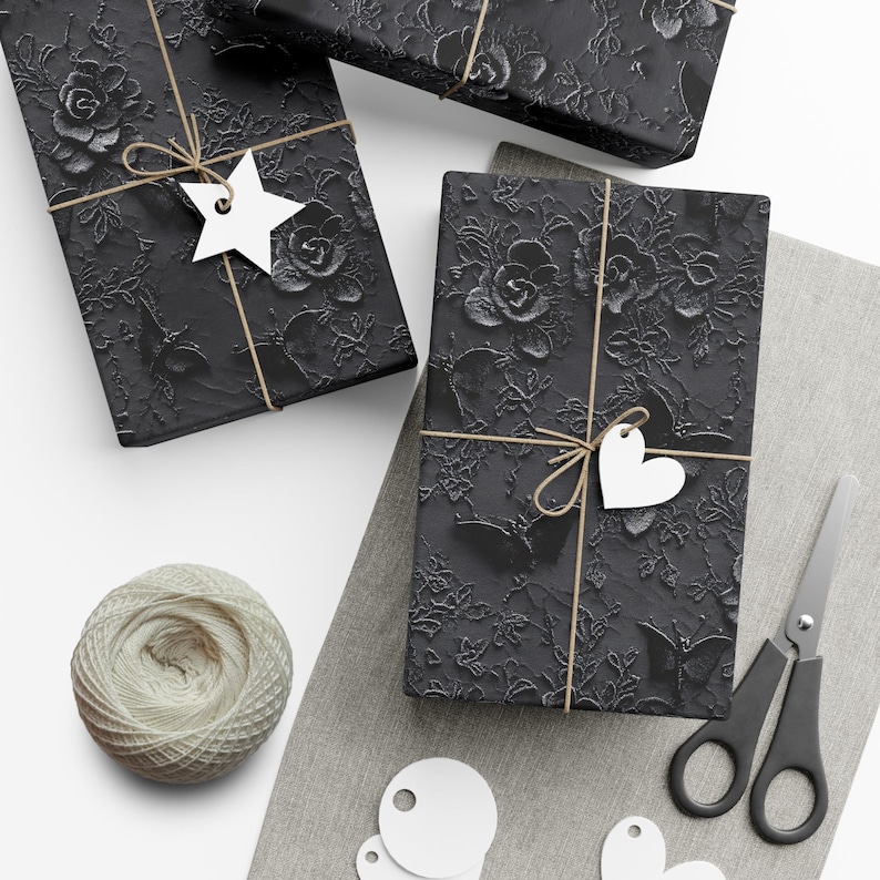Gift Wrap Papers: Black Faux Lace Bats, Halloween Present Wrapping Paper, Gothic Holiday Gift Wrap With Bat Lace Design for Spooky Gifts