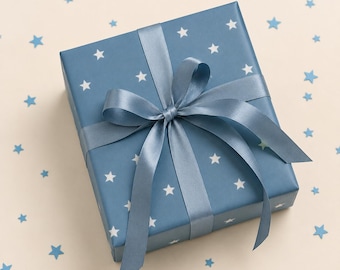 Dusty Blue Gift Wrap Paper With Stars, Twinkle Twinkle Little Star, Minimalistic Celestial Present Decoration for Baby Boy or Girls Shower