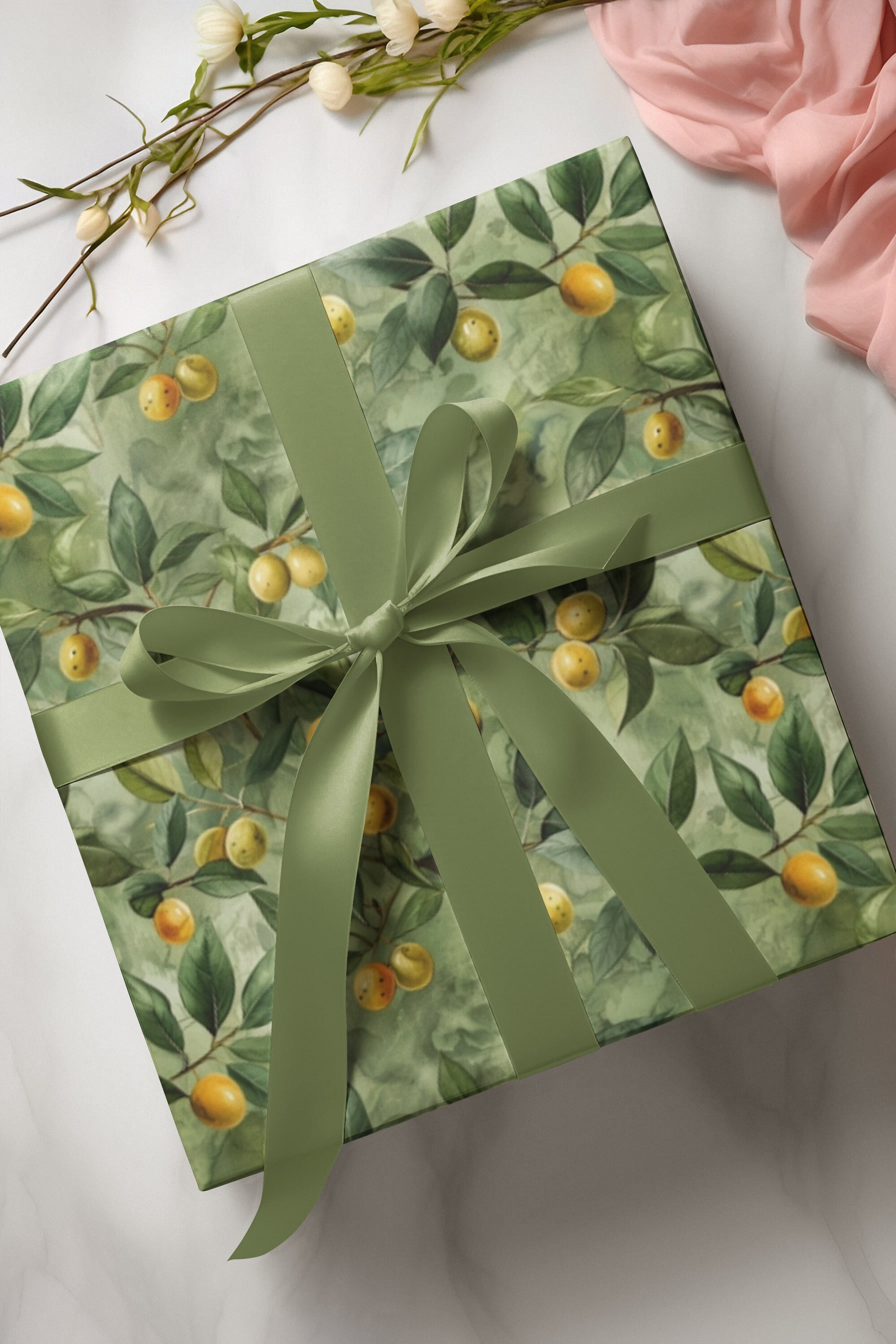 Elegant Gift Wrapping Paper with Golden Olive Design for Nature Lovers and Garden Enthusiasts