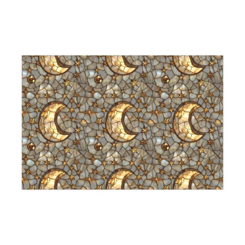 Celestial Moon & Stars Wrapping Paper | Stained Glass Motif Gift Wrap image 2