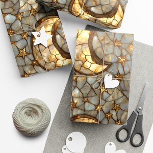 Celestial Moon & Stars Wrapping Paper | Stained Glass Motif Gift Wrap image 8