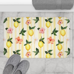 Retro Citrus Bath Mat: Coastal Farmhouse Style, Non-Slip Shower Rug