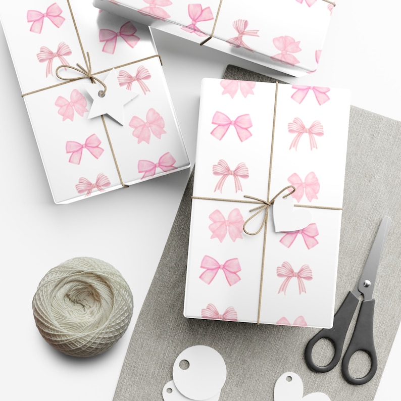 Coquette Wrapping Paper, Pastel Pink Bows, Feminine Gift Wrap, Baby Shower Present Paper image 8