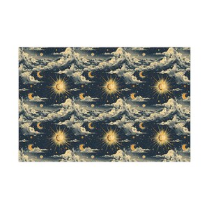 Whimsical Celestial Gift Wrapping Paper, Retro Sun Moon & Clouds Gift Wrap image 5
