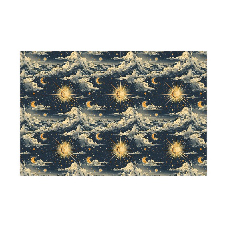 Whimsical Celestial Gift Wrapping Paper, Retro Sun Moon & Clouds Gift Wrap image 5