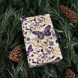 Purple Butterfly Gift Wrapping Paper Romantic Floral Gift Wrap, Vintage Butterfly Wrapping Paper, Feminine Cottagecore Packaging image 10