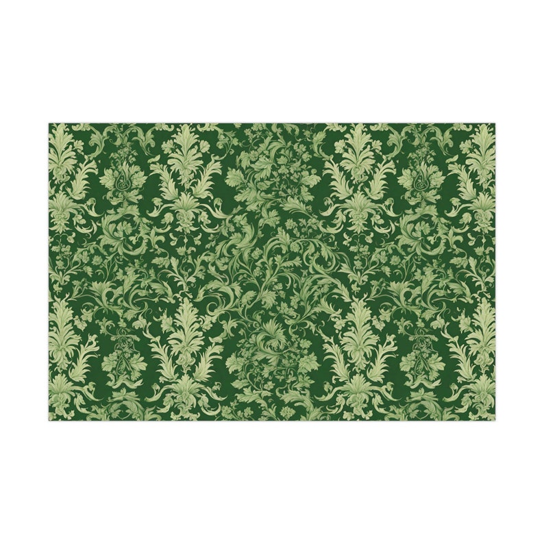 Antique Green Damask Gift Wrapping Paper | Old World Luxury Gift Wrap, Victorian Inspired Dark Academia Present Decoration image 2