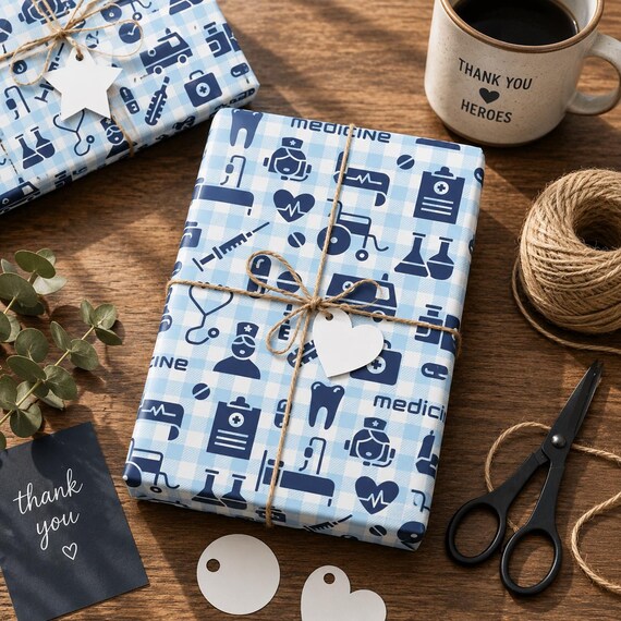 Medical Gift Wrapping Paper, Nurse & Doctor Gift Wrap, Healthcare Themed