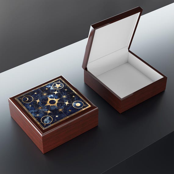 INCOLAYSTONE　ジュエリーBOX　小物入れ　天使図柄　横長 天体モチーフのジュエリーボックス、占星術の小物入れ、星座の宝物収納