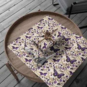 Purple Butterfly Gift Wrapping Paper Romantic Floral Gift Wrap, Vintage Butterfly Wrapping Paper, Feminine Cottagecore Packaging image 7