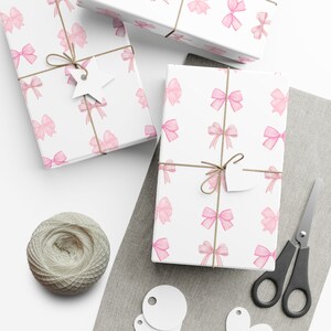 Coquette Wrapping Paper, Pastel Pink Bows, Feminine Gift Wrap, Baby Shower Present Paper image 2