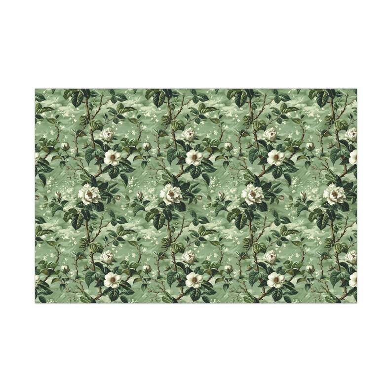 Sage Green Floral Wrapping Paper, Vintage Botanical Gift Wrap, Elegant Cottagecore Garden Party Decor image 3
