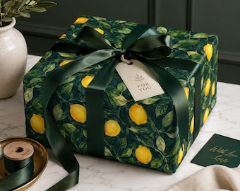 Elegant Lemon Gift Wrap, Mediterranean Citrus Wrapping Paper, Italian Lemon Pattern Gift Wrap, Botanical Gift Wrap