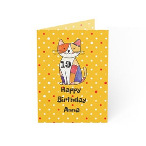 Custom Cat Birthday Greeting Cards (1, 10, 30, and 50pcs) Personalised Card, For Cat Lover, Name and Age Customisable, Cute Birthday Card