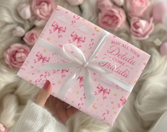 May All Your Delulu Come Trululu Gift Wrap, Pink Bow Wrapping Paper, Coquette Gift Wrap, Cute Girly Wrapping Paper, Pink Aesthetic Gift Wrap