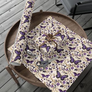 Purple Butterfly Gift Wrapping Paper Romantic Floral Gift Wrap, Vintage Butterfly Wrapping Paper, Feminine Cottagecore Packaging image 9