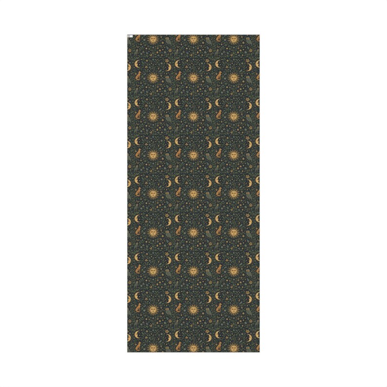 Papel de regalo original con estampado botánico celestial, búhos, zorros, luna y sol en estilo vintage. imagen 9