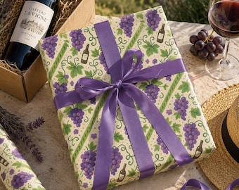 French Vineyard Wrapping Paper, Purple Grapes - Wine Lover Gift Wrap