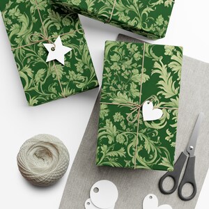 Antique Green Damask Gift Wrapping Paper | Old World Luxury Gift Wrap, Victorian Inspired Dark Academia Present Decoration image 10
