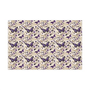 Purple Butterfly Gift Wrapping Paper Romantic Floral Gift Wrap, Vintage Butterfly Wrapping Paper, Feminine Cottagecore Packaging image 3