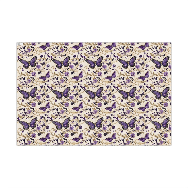Purple Butterfly Gift Wrapping Paper Romantic Floral Gift Wrap, Vintage Butterfly Wrapping Paper, Feminine Cottagecore Packaging image 3