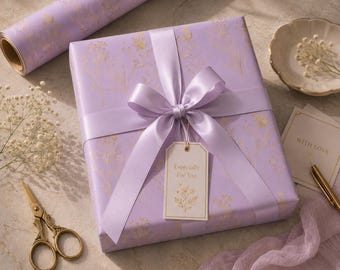Papier cadeau lavande fleurs sauvages, élégant emballage cadeau floral lilas pastel