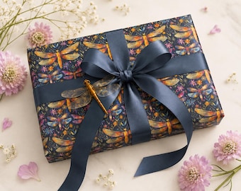 Whimsical Dragonfly Gift Wrapping Paper | Summer Nature Inspired Floral Insects Present Wrap
