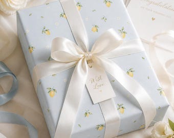 Pastel Lemon Gift Wrapping Paper for Weddings & Birthdays, Summer Party Decor - Citrus Present Wrap