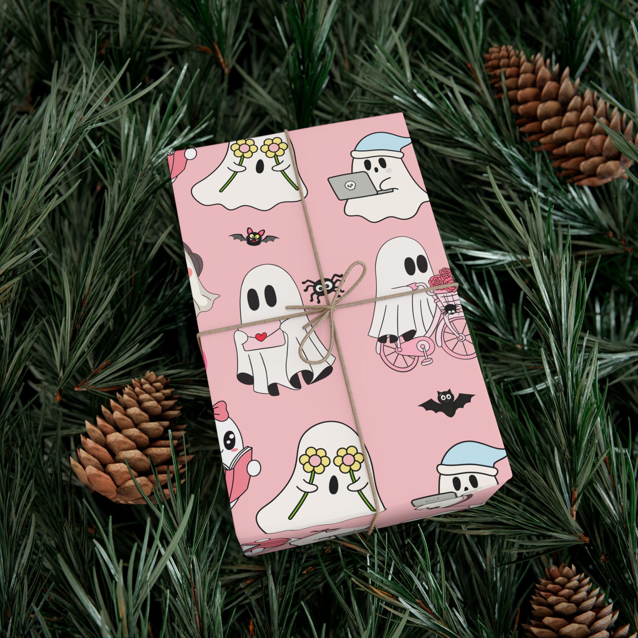 Rollo Papel De Regalo Halloween Infantil - Diseño Fantasmas Y Calabazas Pastel, 43.2 Cm X 5 M, Resistente