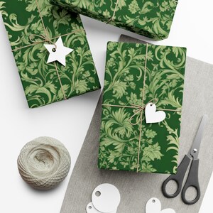 Antique Green Damask Gift Wrapping Paper | Old World Luxury Gift Wrap, Victorian Inspired Dark Academia Present Decoration image 11