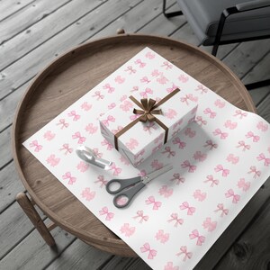 Coquette Wrapping Paper, Pastel Pink Bows, Feminine Gift Wrap, Baby Shower Present Paper image 6