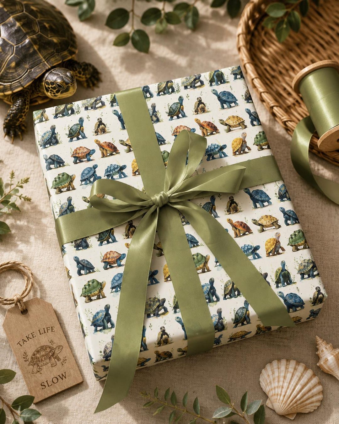 Turtle Gift Wrapping Paper, Coastal Sea Gift Wrap, Ocean Animal ...