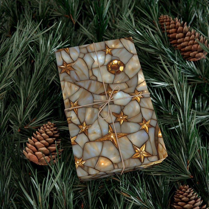 Celestial Moon & Stars Wrapping Paper | Stained Glass Motif Gift Wrap image 11