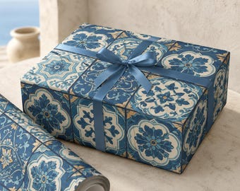 Portuguese Tile Wrapping Paper, Blue Azulejo Gift Wrap