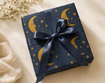 Celestial Moon Gift Wrap, Whimsical Starry Night Wrapping Paper, Mystical Stars Astrology Present DIY Decor