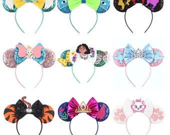Children and Adults Sequin Minnie Mouse Inspired Headband Ears With Bow for Disney themed or Dress Up Event! Christmas Gift Stocking Stuffer