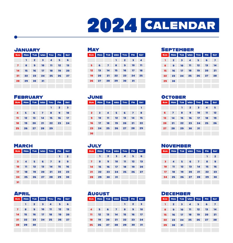 2024 Calendar 2024 Wall Calendar Printable Calendar 2024 Landscape