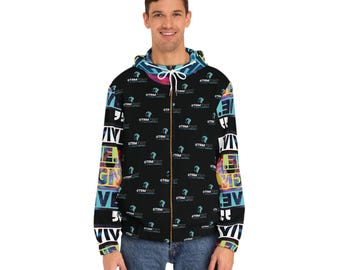 Hoodie met retro typografiepatroon | Hoodie met rits all-overprint