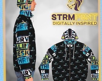 Retro Typography Pattern Hoodie | All-Over Print ZIP Hoodie
