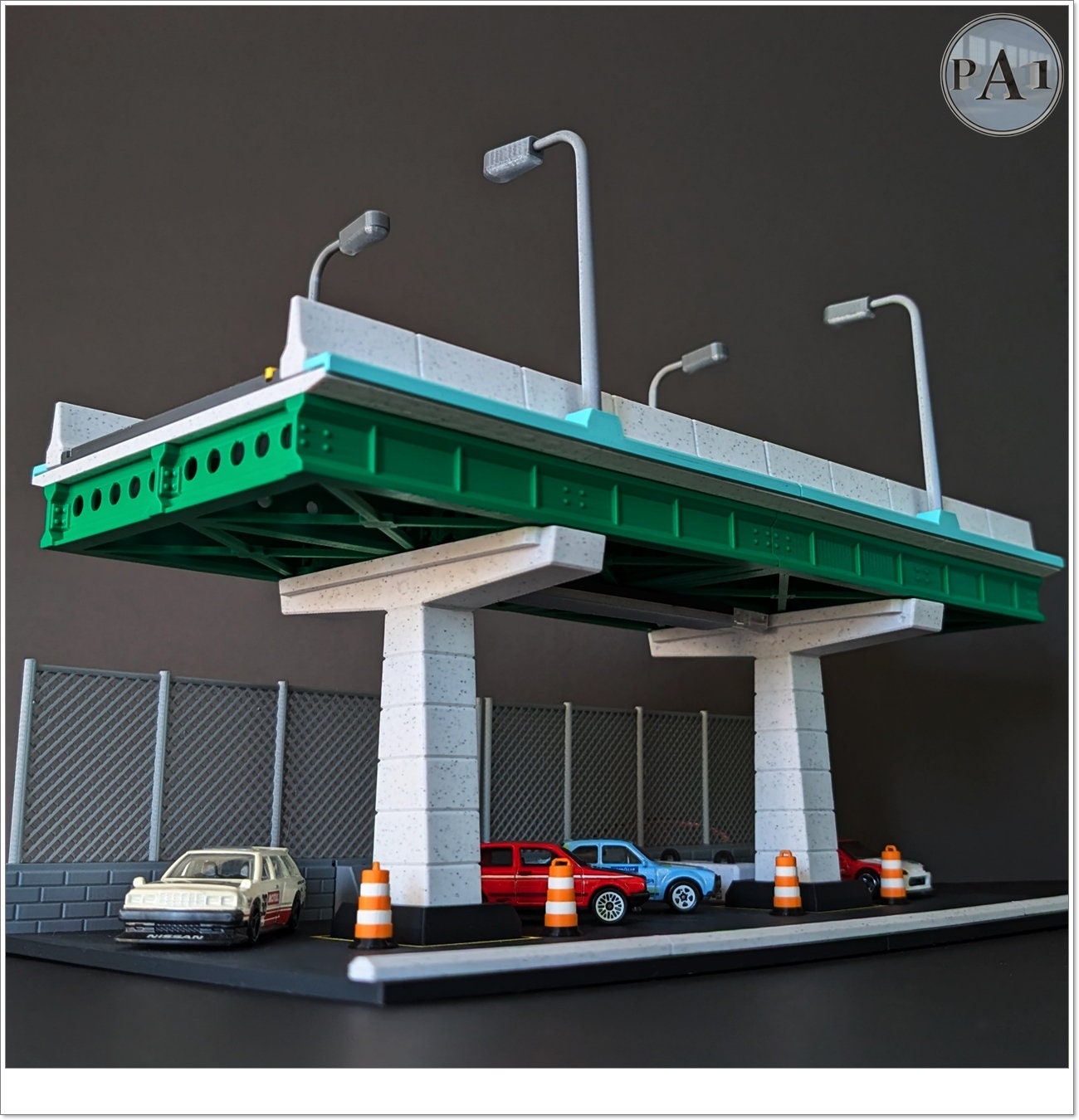 1/64スケールのモデルカージオラマ：LED高速道路高架 - 3Dプリント