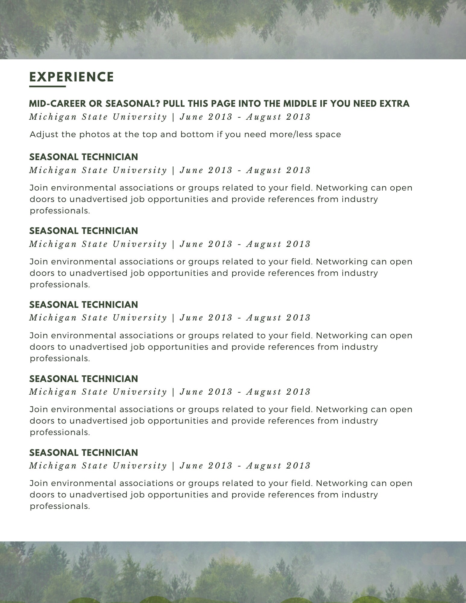 Forest Resume Template in Canva for Conservation Outdoor and