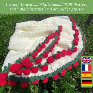 PDF NUR häkeln Blooming Rose Bouquet Decke Muster, inklusive Video-Anleitung, Blumenstrauß-Decke, mehrsprachig
