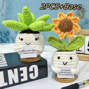 Crochet Positive Sunflowers/Succulent,Cute Office Desk Accessories,Mental Health Gift,Knitted Sunflowers/Cactus,Life Would Succ Without You