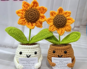 Crochet emotional support for sunflower potted plants,Office tabletop decorations,Mother's Day gifts,Rooting for you,Desk accessories
