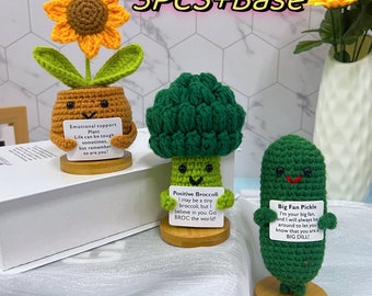 Brocoli/tournesol/cornichon tissé au crochet,Soutien émotionnel pour plantes en pot,Grand éventail de cornichons,Brocoli positif,Accessoires de bureau,Santé mentale