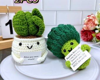 Crocheted succulent plants/Broccoli,Emotional support plants,Mental health,Desk accessories,Office desk accessories,Mental health gifts